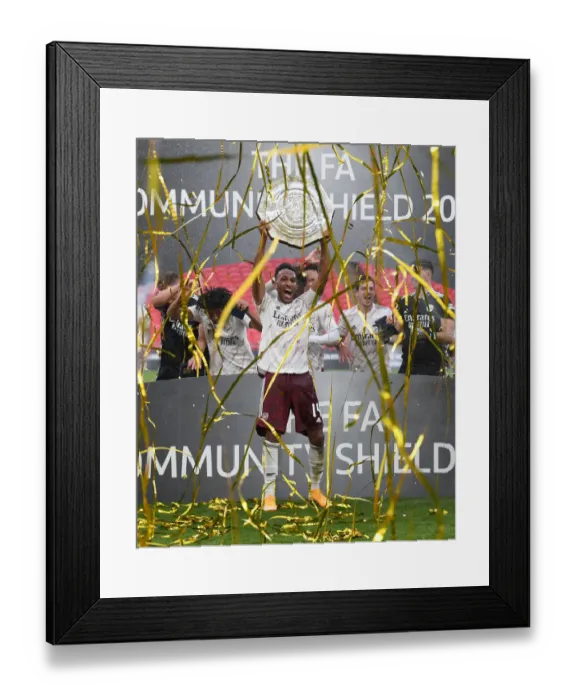 Framed Print : Arsenal's Aubameyang Lifts FA Community Shield after Victory over Liverpool Framed Print : Arsenal's Aubameyang Lifts FA Community Shield after Victory over Liverpool