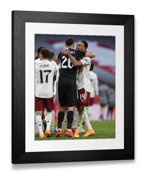 Framed Print : Arsenal's Aubameyang and Martinez: FA Community Shield Champions Celebrate Victory over Liverpool