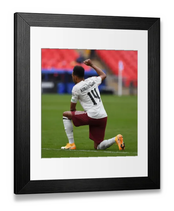 Framed Print : Arsenal's Aubameyang Kneels Before FA Community Shield Match Against Liverpool Framed Print : Arsenal's Aubameyang Kneels Before FA Community Shield Match Against Liverpool
