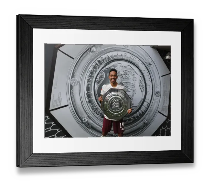 Framed Print : Arsenal's Aubameyang Lifts FA Community Shield after Victory over Liverpool Framed Print : Arsenal's Aubameyang Lifts FA Community Shield after Victory over Liverpool
