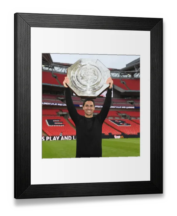 Framed Print : Mikel Arteta and Arsenal Celebrate FA Community Shield Victory over Liverpool