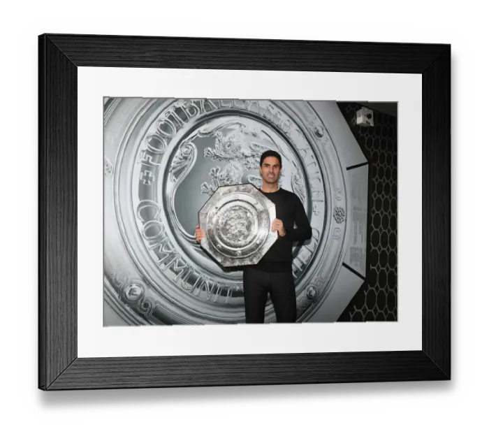 Framed Print : Arsenal Victorious: Mikel Arteta Celebrates FA Community Shield Win Against Liverpool Framed Print : Arsenal Victorious: Mikel Arteta Celebrates FA Community Shield Win Against Liverpool