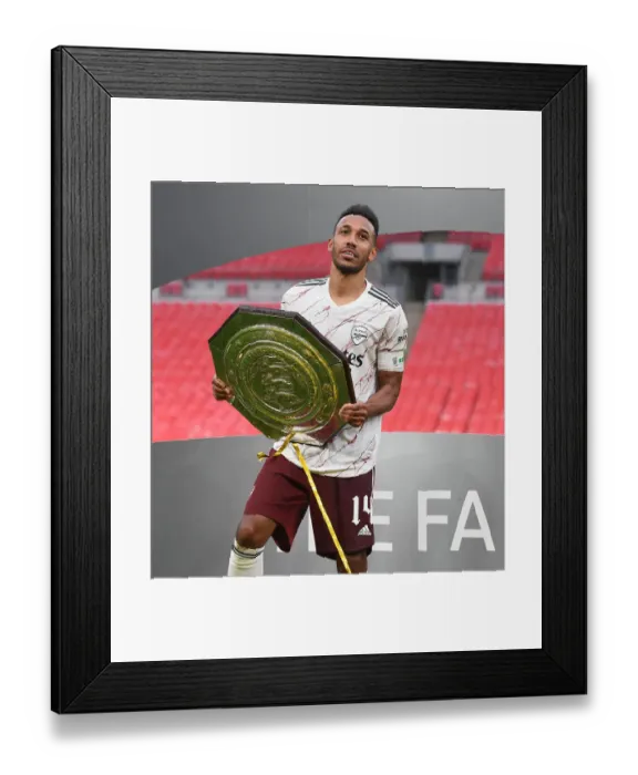 Framed Print : Arsenal's Aubameyang Celebrates FA Community Shield Victory over Liverpool