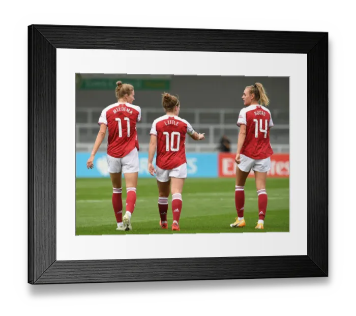 Framed Print : Arsenal Women's Triumph: Vivianne Miedema, Kim Little, and Jill Roord Celebrate First Goal Against Reading Women