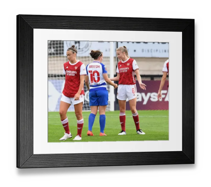 Framed Print : A Heartfelt Moment: Leah Williamson and Lauren Burton Share Post-Match Emotion at Arsenal Women vs Reading Women Framed Print : A Heartfelt Moment: Leah Williamson and Lauren Burton Share Post-Match Emotion at Arsenal Women vs Reading Women