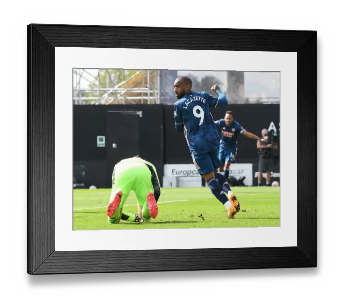 Framed Print : Alexandre Lacazette Scores for Arsenal: Celebrating at Craven Cottage (Fulham vs Arsenal 2020-21) Framed Print : Alexandre Lacazette Scores for Arsenal: Celebrating at Craven Cottage (Fulham vs Arsenal 2020-21)