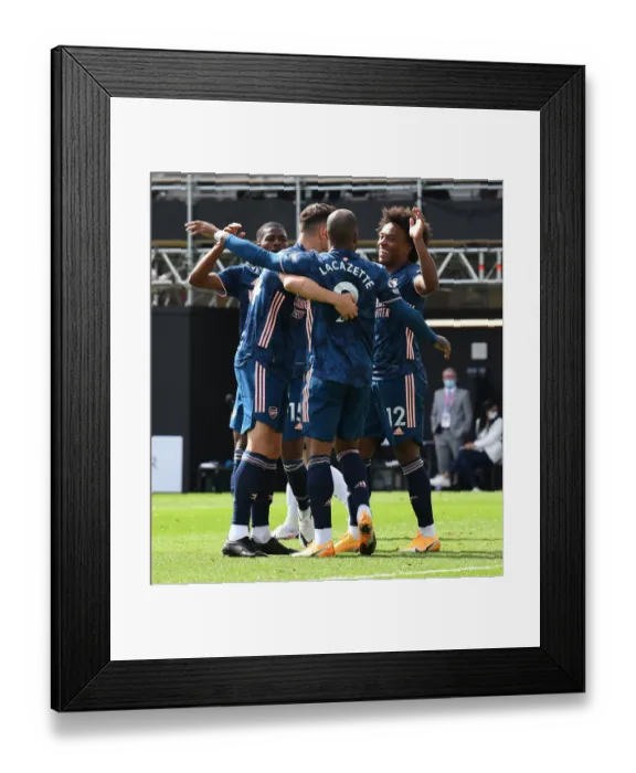 Framed Print : Arsenal's Lacazette, Xhaka, and Willian: Triumphant Goal Celebration in Arsenal vs Fulham, Premier League 2020-21 Framed Print : Arsenal's Lacazette, Xhaka, and Willian: Triumphant Goal Celebration in Arsenal vs Fulham, Premier League 2020-21
