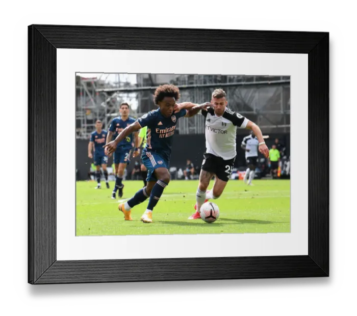 Framed Print : Willian vs. Joe Bryan: Battle at Craven Cottage - Fulham vs. Arsenal, Premier League 2020-21