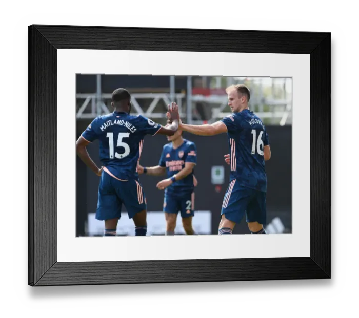Framed Print : Arsenal's Holding and Maitland-Niles Celebrate during Fulham Match, 2020-21 Premier League