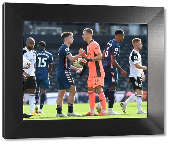 Arsenal's Leno and Tierney Celebrate Victory Over Fulham in 2020-21 Premier League