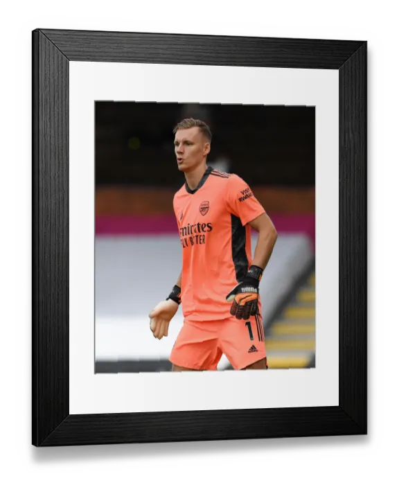 Framed Print : Arsenal's Bernd Leno in Action: Fulham vs Arsenal, Premier League 2020-21