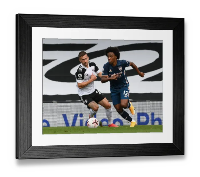 Framed Print : Willian Dashes Past Fulham's Joe Bryan: Arsenal vs Fulham, Premier League 2020-21