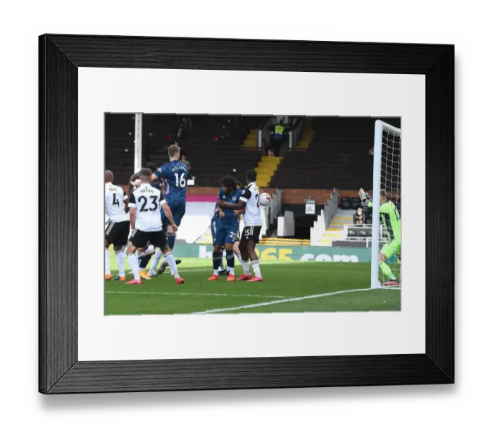 Framed Print : Gabriel Scores Arsenal's Second Goal: Fulham vs Arsenal, Premier League 2020-21