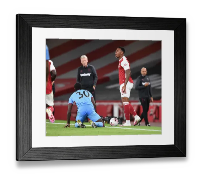 Framed Print : Arsenal's Gabriel Protests Referee Decision Against West Ham's Antonio (2020-21) Framed Print : Arsenal's Gabriel Protests Referee Decision Against West Ham's Antonio (2020-21)
