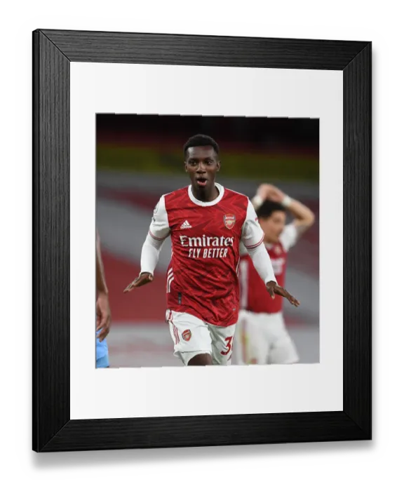 Framed Print : Eddie Nketiah Scores His Second Goal: Arsenal's Triumph Over West Ham United in the 2020-21 Premier League
