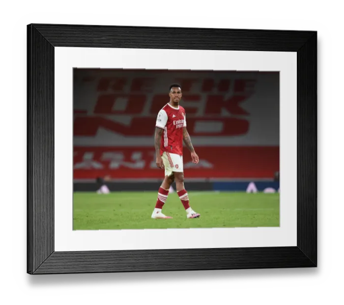 Framed Print : Gabriel's Showdown: Arsenal vs. West Ham Premier League Battle Framed Print : Gabriel's Showdown: Arsenal vs. West Ham Premier League Battle
