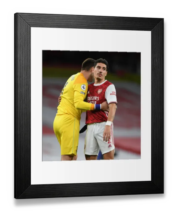 Framed Print : Bellerin and Fabianski: A Heartfelt Embrace After Intense Arsenal vs. West Ham Match (2020-21)