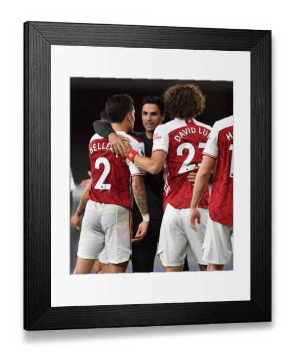 Framed Print : Arsenal's Triumph: Arteta Celebrates with Bellerin and Luiz (2020-21)