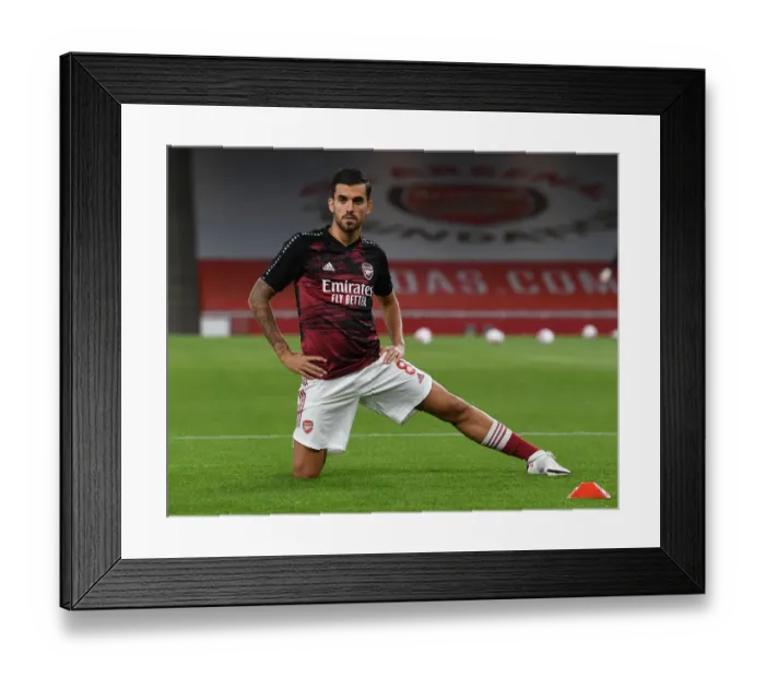 Framed Print : Arsenal's Dani Ceballos Warming Up Ahead of Arsenal v West Ham United, Premier League 2020-21