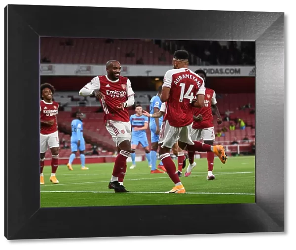 Arsenal's Lacazette and Aubameyang: Celebrating a Goal Against West Ham United (2020-21)