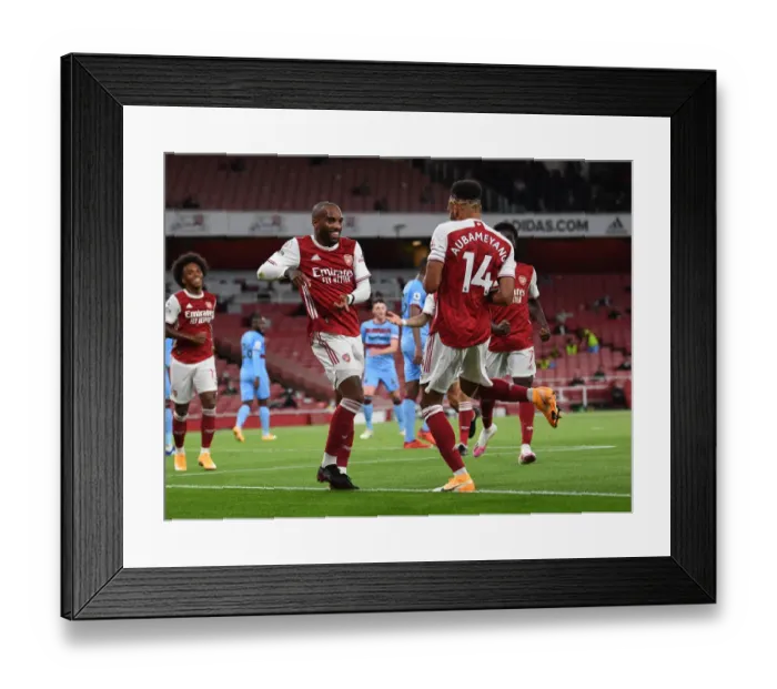 Framed Print : Arsenal's Lacazette and Aubameyang: Celebrating a Goal Against West Ham United (2020-21)