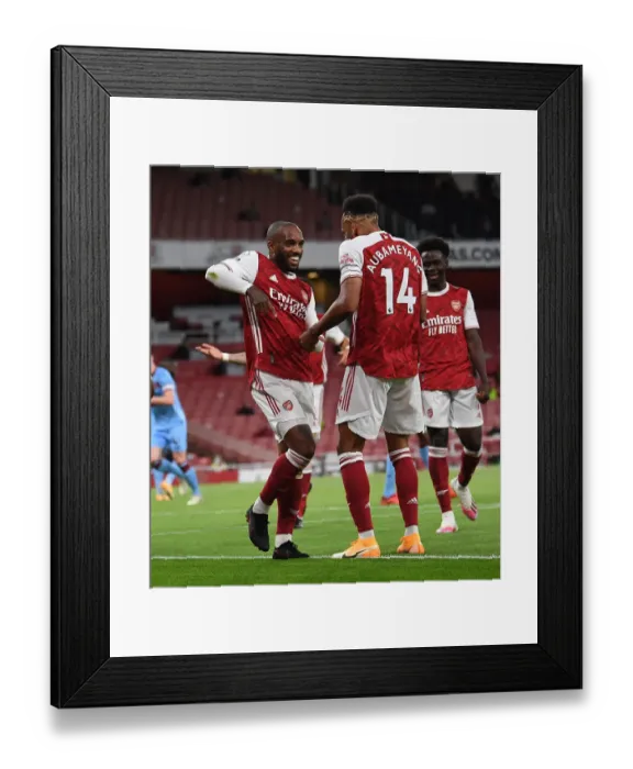 Framed Print : Arsenal: Lacazette and Aubameyang's Unstoppable Duo - Goal Celebration vs West Ham United (2020-21)