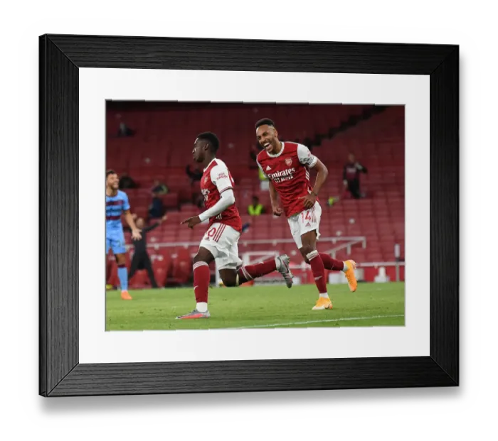 Framed Print : Arsenal's Eddie Nketiah and Pierre-Emerick Aubameyang Celebrate Goals Against West Ham United, 2020-21 Premier League