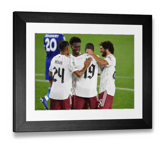 Framed Print : Arsenal Celebrate First Goal: Arsenal Players Rejoice After Scoring Against Leicester City in Carabao Cup 2020-21