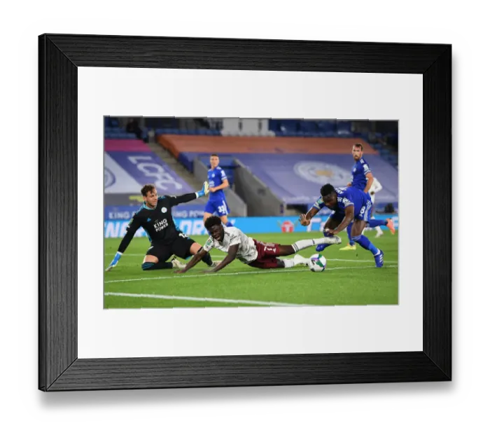 Framed Print : Bukayo Saka Foul by Amartey: Leicester vs Arsenal Carabao Cup Clash