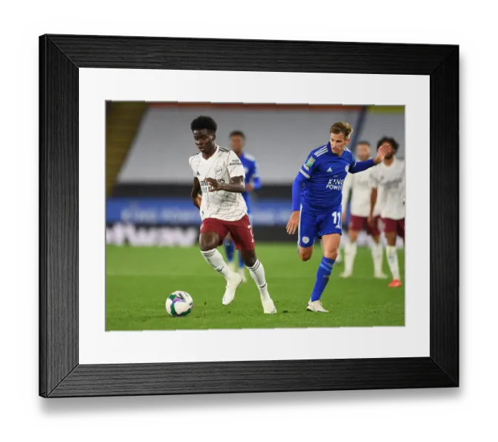 Framed Print : Saka vs Albrighton: A Football Showdown at The King Power Stadium - Carabao Cup 2020-21