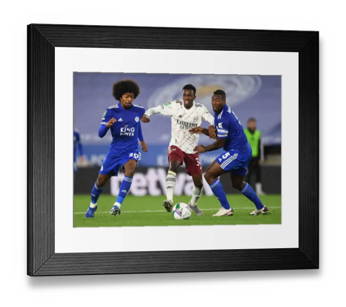 Framed Print : Nketiah vs Choudhury and Morgan: Intense Showdown in Arsenal's Carabao Cup Battle at Leicester