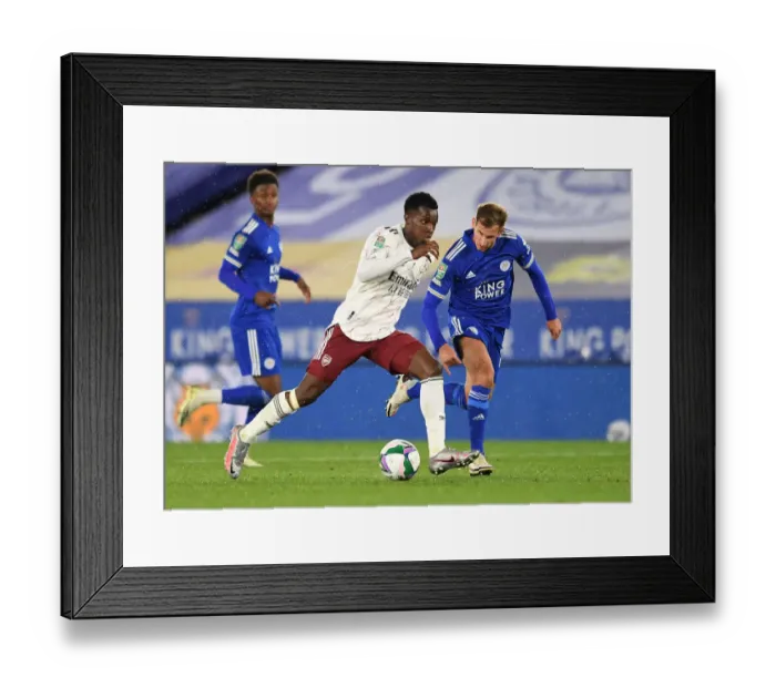 Framed Print : Arsenal's Nketiah vs Albrighton: A Carabao Cup Battle at Leicester