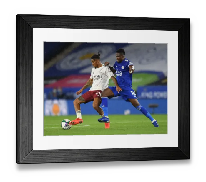 Framed Print : Nelson vs. Amartey: A Carabao Cup Showdown at The King Power Stadium Framed Print : Nelson vs. Amartey: A Carabao Cup Showdown at The King Power Stadium