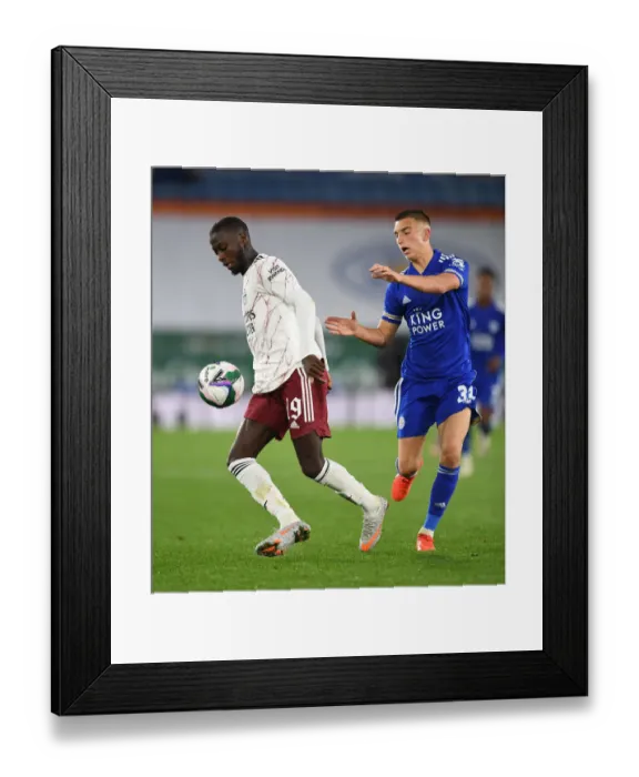 Framed Print : Pepe Under Pressure: Leicester vs. Arsenal in Carabao Cup Clash