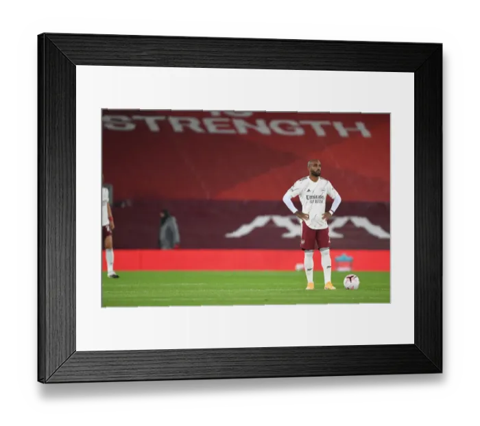Framed Print : Arsenal's Alex Lacazette at Empty Anfield: Liverpool vs Arsenal, 2020-21 Premier League