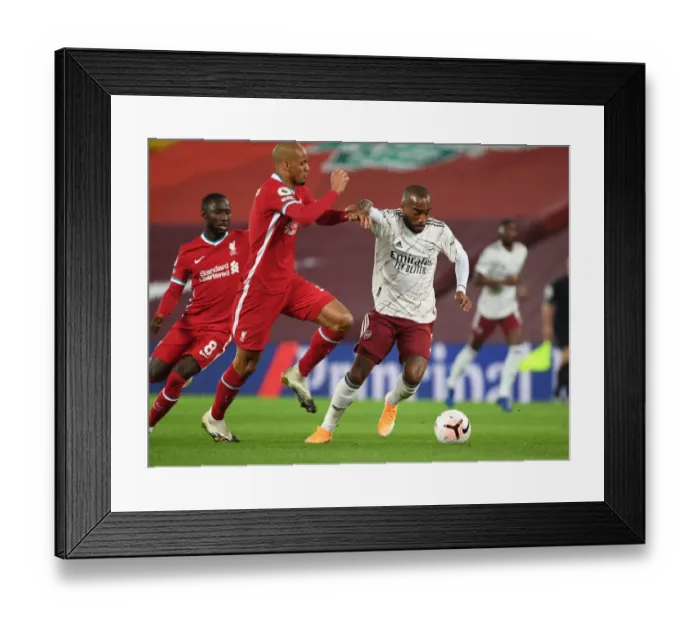 Framed Print : Lacazette vs Fabinho: A Battle at Anfield in the 2020-21 Premier League