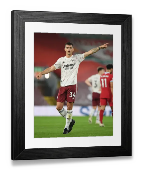 Framed Print : Granit Xhaka at Anfield: Liverpool vs. Arsenal, 2020-21 Premier League