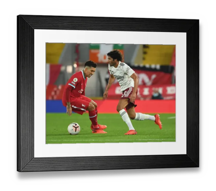 Framed Print : Mo Elneny vs. Roberto Firmino: A Battle at Anfield in the 2020-21 Premier League Framed Print : Mo Elneny vs. Roberto Firmino: A Battle at Anfield in the 2020-21 Premier League