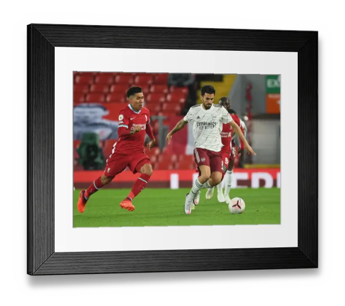 Framed Print : Midfield Showdown: Dani Ceballos vs. Roberto Firmino at Anfield in the 2020-21 Premier League