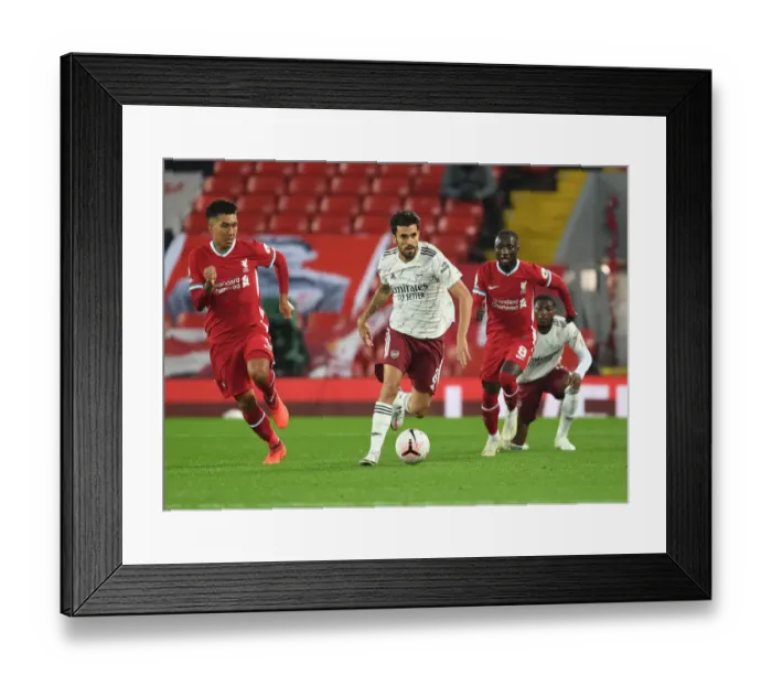 Framed Print : Midfield Showdown: Dani Ceballos vs. Roberto Firmino - Empty Anfield Battle in the 2020-21 Premier League