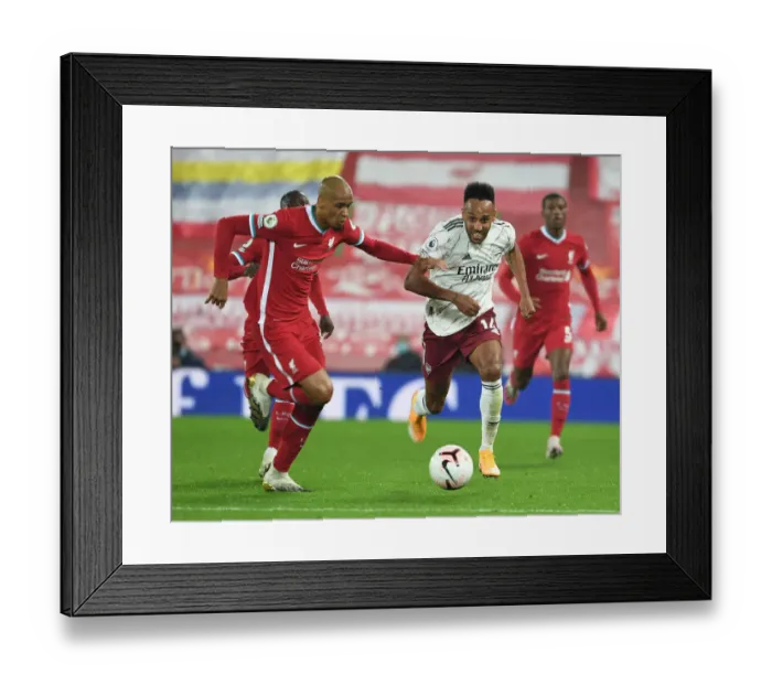 Framed Print : Aubameyang vs Fabinho: Liverpool vs Arsenal Clash in Empty Anfield (2020-21)