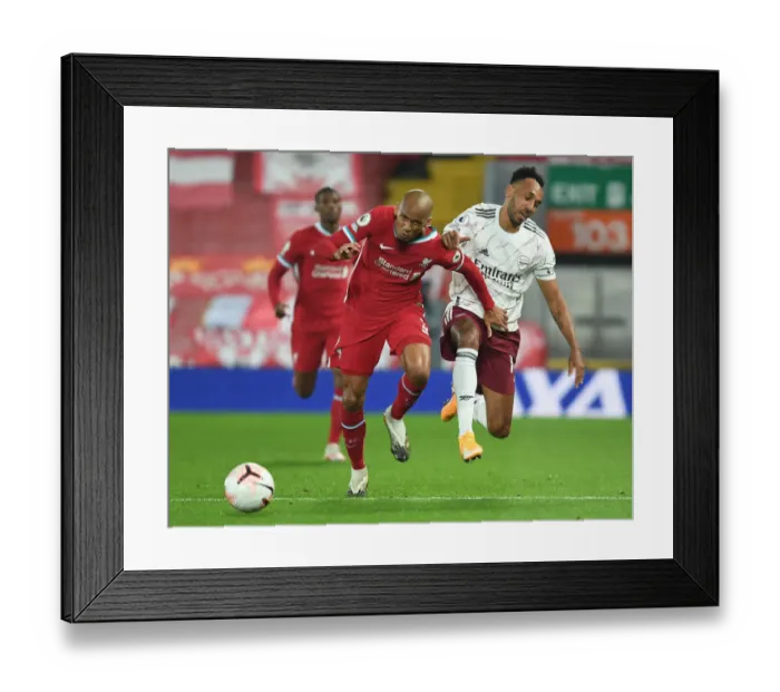 Framed Print : Battle at Empty Anfield: Aubameyang vs Fabinho - Liverpool vs Arsenal (2020-21 Premier League)