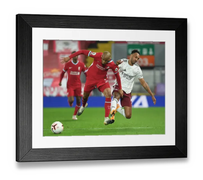 Framed Print : Aubameyang vs. Fabinho: A Riveting Rivalry Unfolds in Empty Anfield - Liverpool vs. Arsenal (2020-21 Premier League)