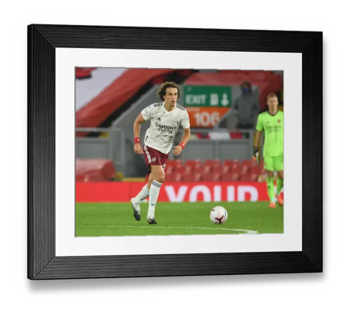 Framed Print : Lone Arsenal Warrior: David Luiz at Empty Anfield in the 2020-21 Liverpool vs Arsenal Premier League Match