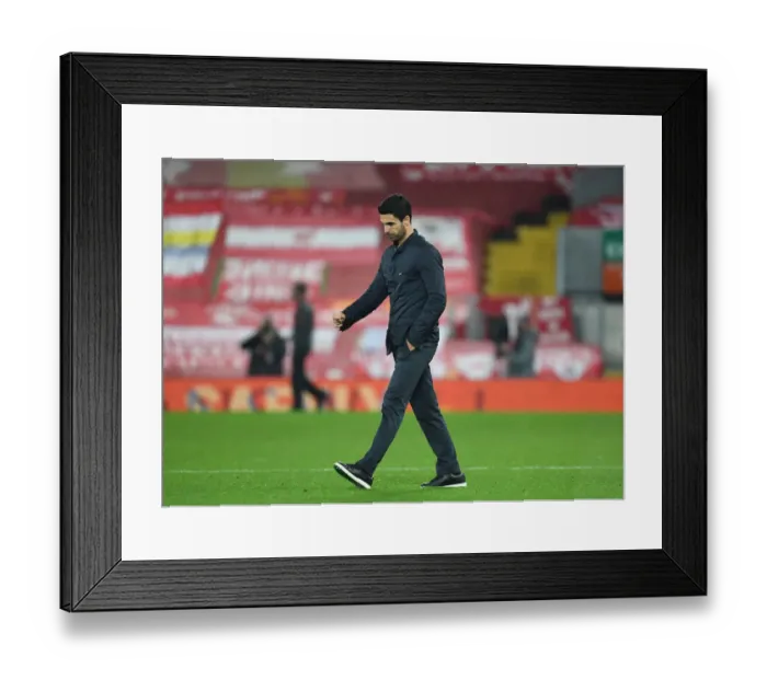 Framed Print : Mikel Arteta at Anfield: Arsenal vs. Liverpool in the 2020-21 Premier League Amidst COVID-19 Restrictions