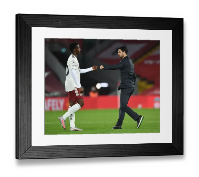 Framed Print : Arsenal Manager Mikel Arteta and Eddie Nketiah at Anfield: Liverpool vs Arsenal, 2020-21 Premier League