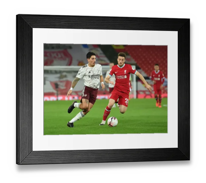 Framed Print : Bellerin vs. Jota: Liverpool vs. Arsenal Clash in Empty Anfield (2020-21) Framed Print : Bellerin vs. Jota: Liverpool vs. Arsenal Clash in Empty Anfield (2020-21)