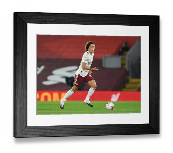 Framed Print : Arsenal's David Luiz at Empty Anfield: 2020-21 Premier League Match Amidst COVID-19 Restrictions
