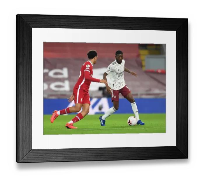 Framed Print : Clash of Titans: Liverpool vs. Arsenal, 2020-21 Premier League - Ainsley Maitland-Niles vs. Trent Alexander-Arnold