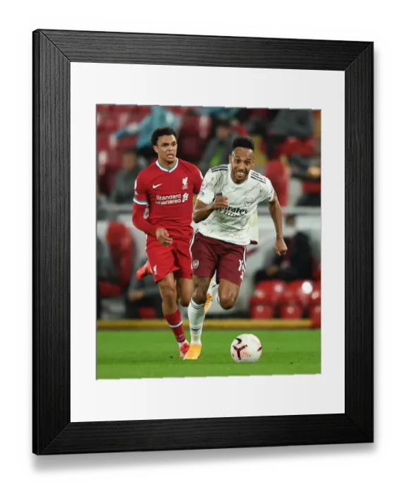 Framed Print : Pierre-Emerick Aubameyang vs. Trent Alexander-Arnold: Liverpool vs. Arsenal, Premier League 2020-21